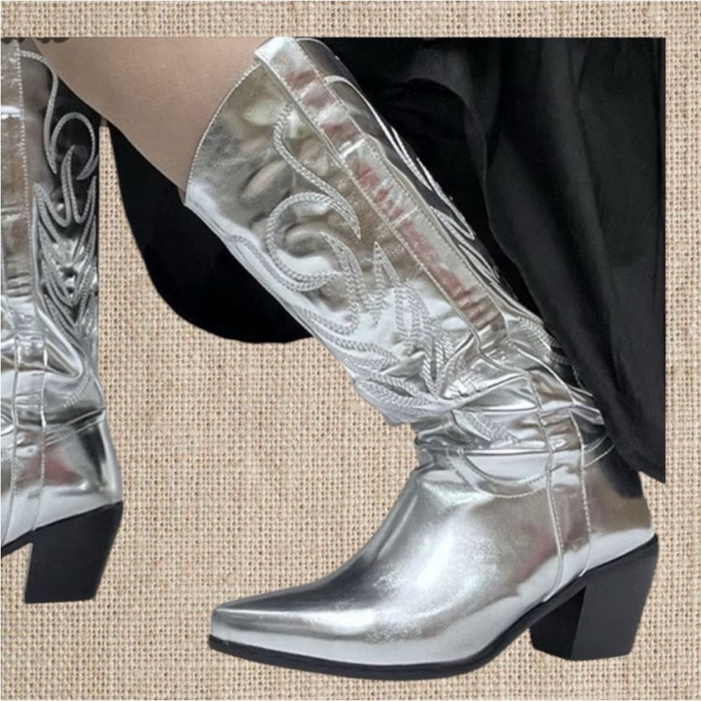 Silver Western Cowboy Boots - Picture 2 of 2